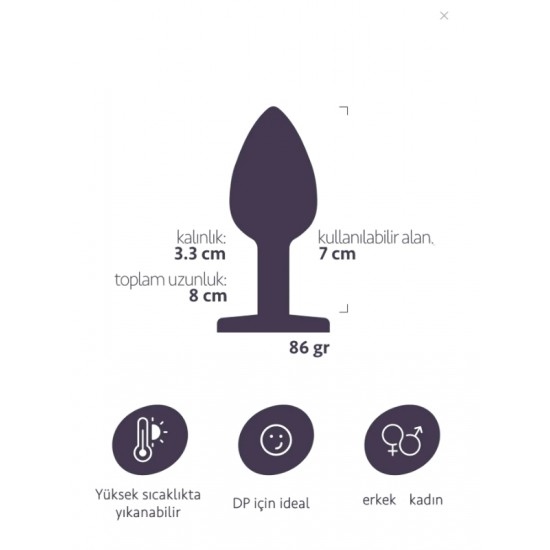 FAAK Toptan Seks Oyuncakları, Paslanmaz Çelik Anal Plug Tıkaç Beyaz Taşlı - Orta Boy