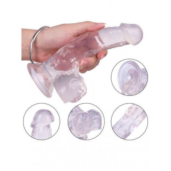 FAAK Toptan Seks Oyuncakları, Şeffaf Testisli Vantuzlu 18cm Beyaz Dildo