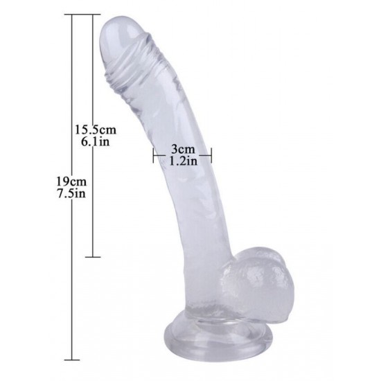 FAAK Toptan Seks Oyuncakları, Vantuzlu Testisli Şeffaf Jel Gerçekçi Dildo 19cm
