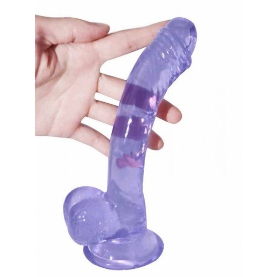 FAAK Toptan Seks Oyuncakları, Mor Jel Gerçekçi Testisli Vantuzlu Dildo 19cm