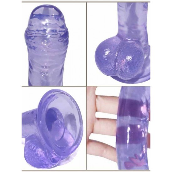 FAAK Toptan Seks Oyuncakları, Mor Jel Gerçekçi Testisli Vantuzlu Dildo 19cm