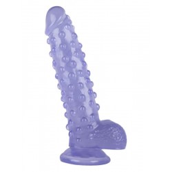 Vantuzlu Testisli Noktalı Tasarım Mor Jel Dildo 24cm