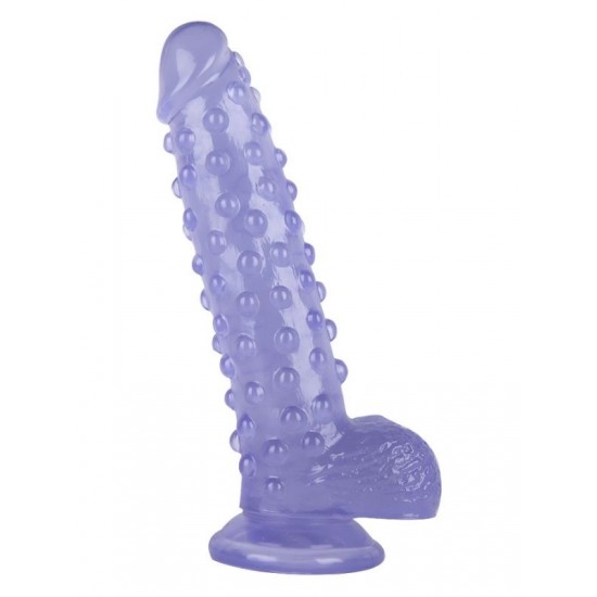 FAAK Toptan Seks Oyuncakları, Vantuzlu Testisli Noktalı Tasarım Mor Jel Dildo 24cm