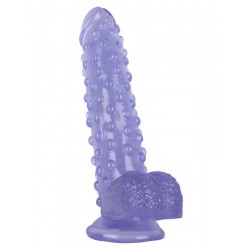 Vantuzlu Testisli Noktalı Tasarım Mor Jel Dildo 24cm