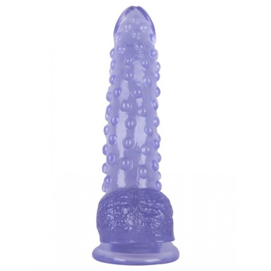 FAAK Toptan Seks Oyuncakları, Vantuzlu Testisli Noktalı Tasarım Mor Jel Dildo 24cm