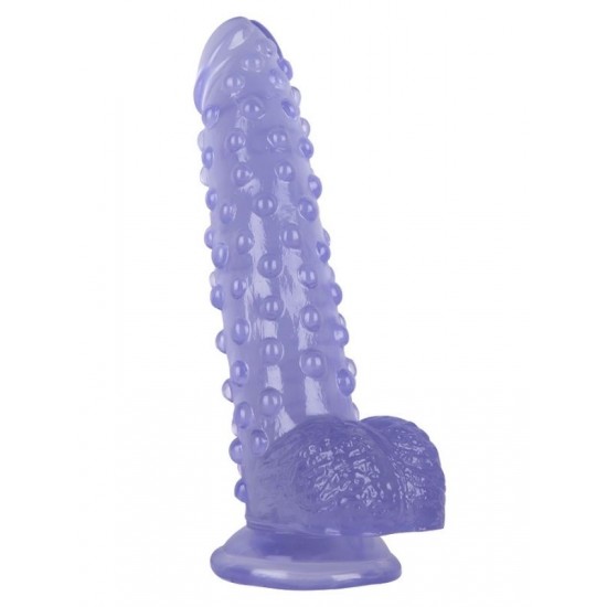 FAAK Toptan Seks Oyuncakları, Vantuzlu Testisli Noktalı Tasarım Mor Jel Dildo 24cm