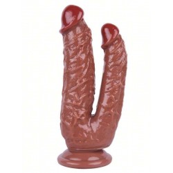 Kahverengi Çift Girişli Vantuzlu Dildo 19cm