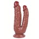 FAAK Toptan Seks Oyuncakları, Kahverengi Çift Girişli Vantuzlu Dildo 19cm