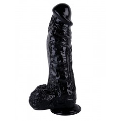 Siyah Gerçekçi Vantuzlu Testisli Dildo 31cm
