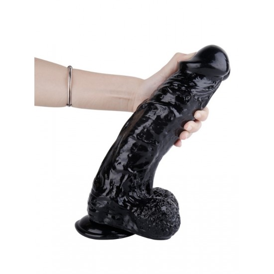 FAAK Toptan Seks Oyuncakları, Siyah Gerçekçi Vantuzlu Testisli Dildo 31cm