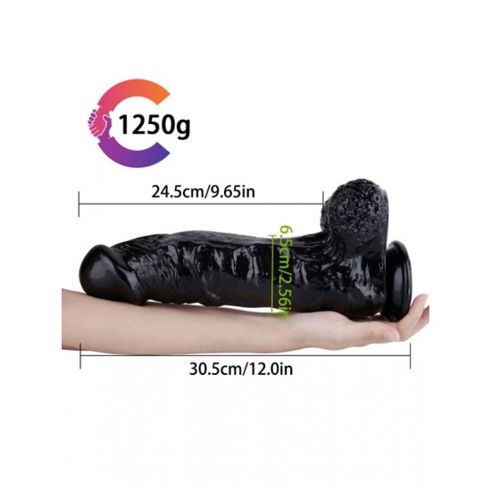 FAAK Toptan Seks Oyuncakları, Siyah Gerçekçi Vantuzlu Testisli Dildo 31cm